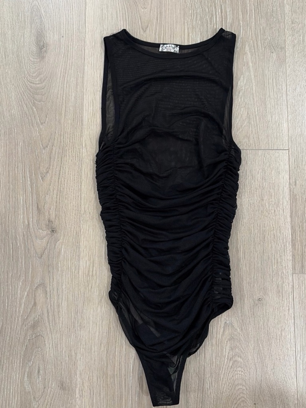 Free People Black Ruched Mesh Bodysuit